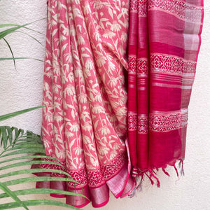 Paradise Pink Organic Linen Saree