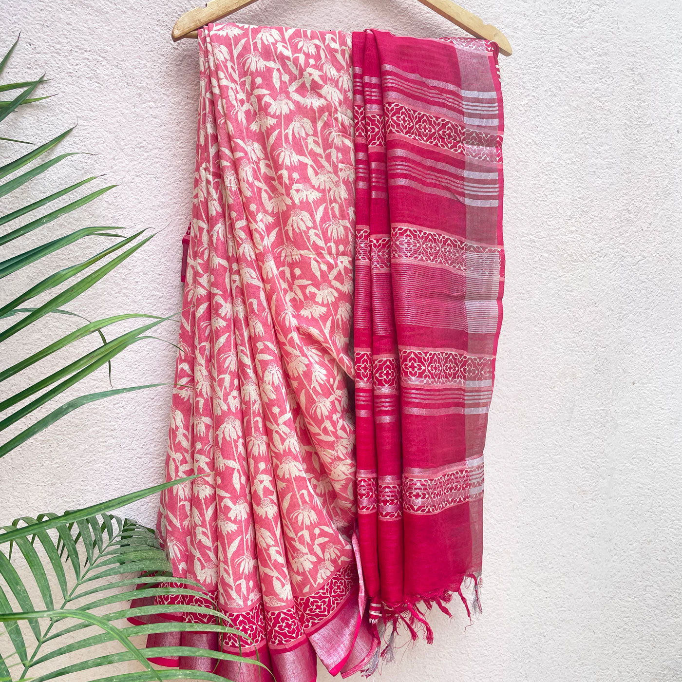 Paradise Pink Organic Linen Saree