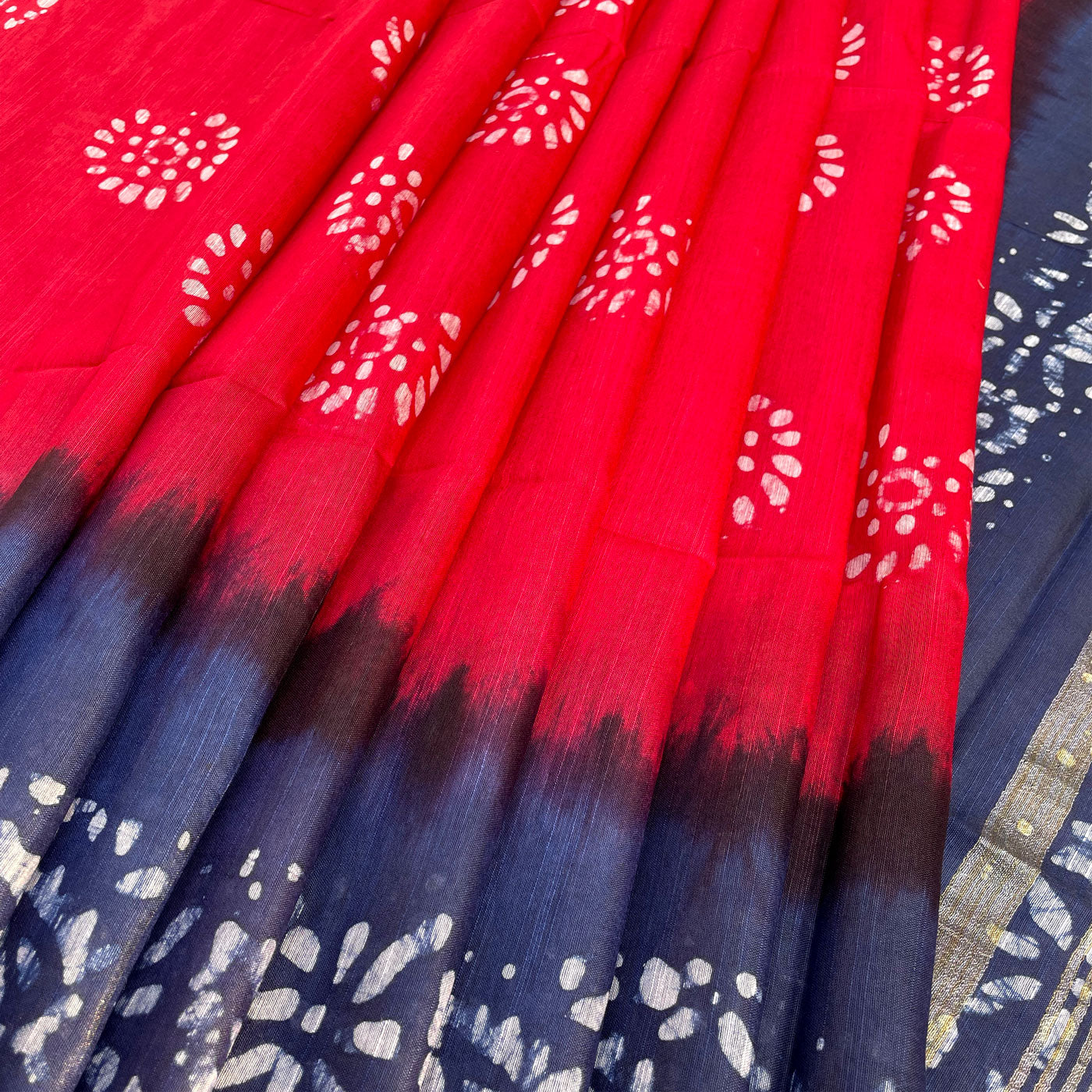 Poppy Garden Batik Cotton Silk Saree