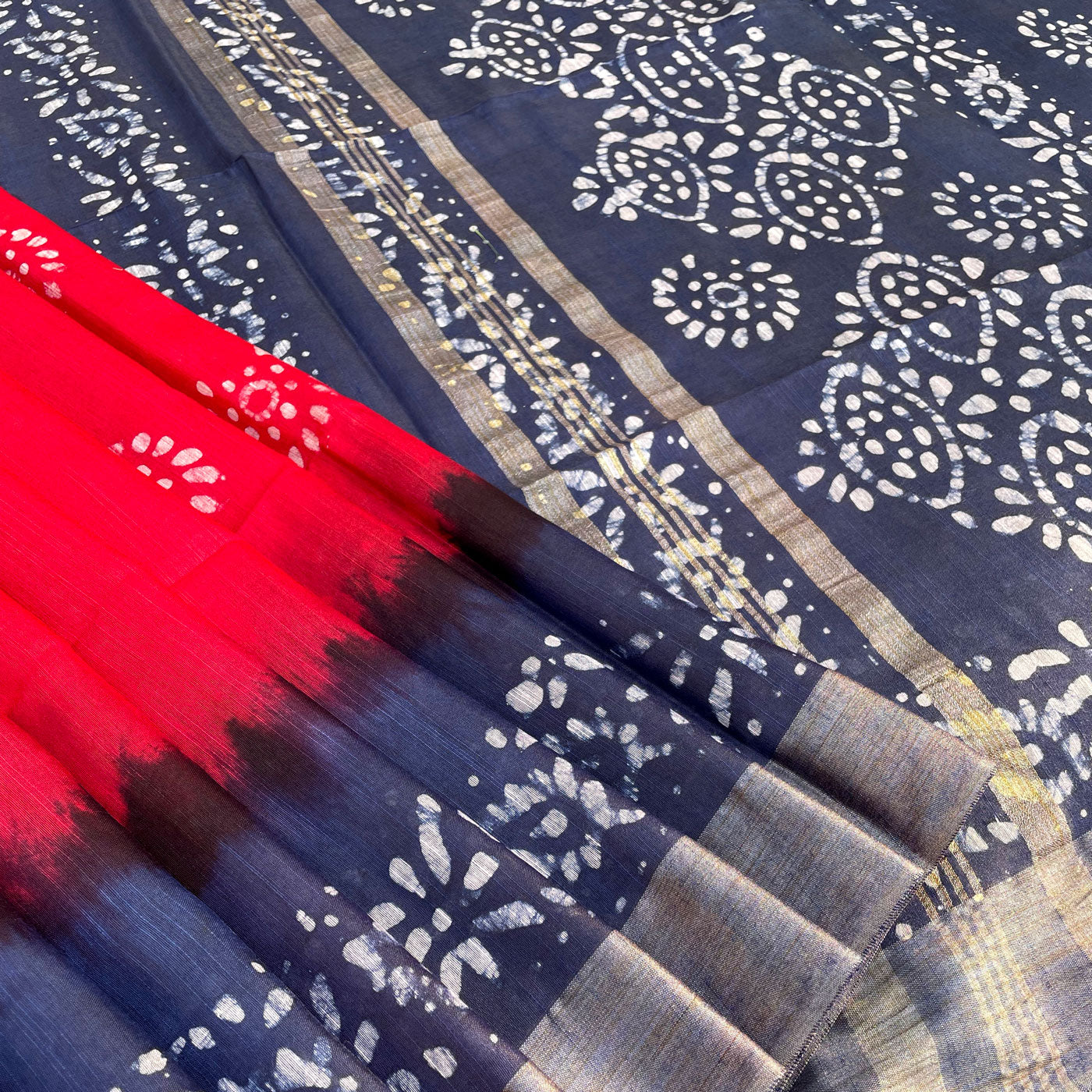 Poppy Garden Batik Cotton Silk Saree