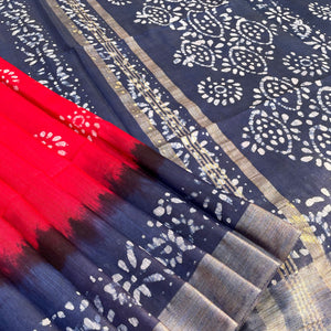 Poppy Garden Batik Cotton Silk Saree