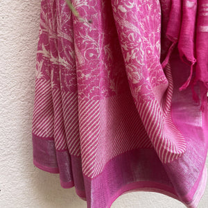 Raspberry Organic Linen Saree