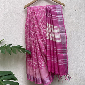 Raspberry Organic Linen Saree