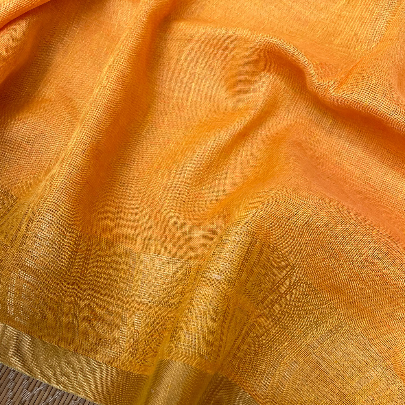 Saffron Pure Linen Saree