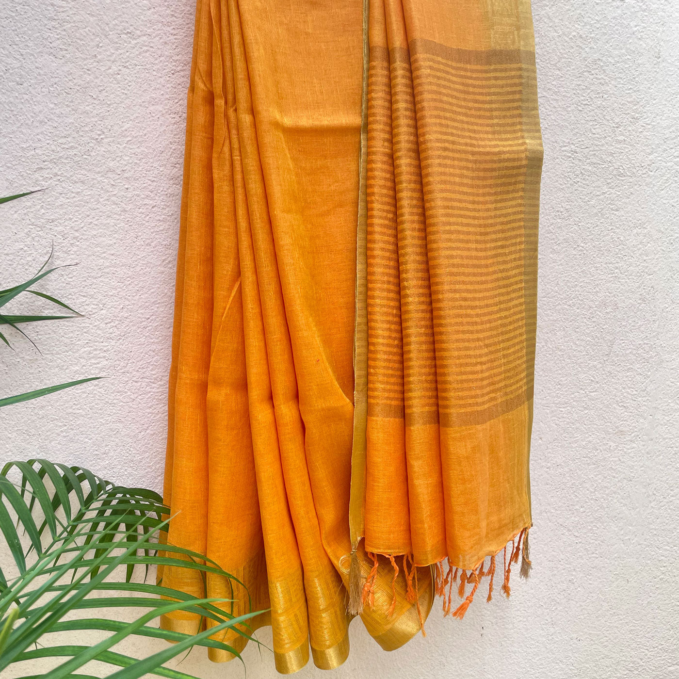 Saffron Pure Linen Saree