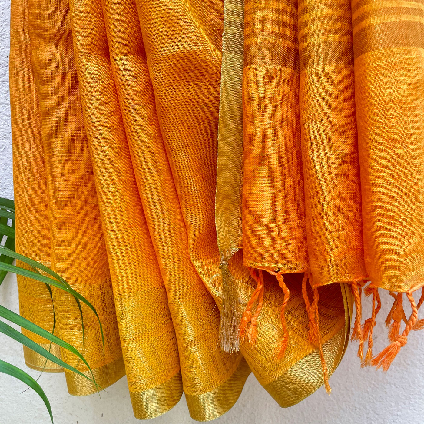 Saffron Pure Linen Saree