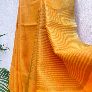 Saffron Pure Linen Saree