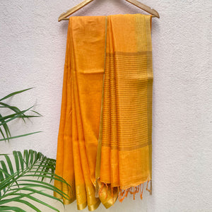 Saffron Pure Linen Saree