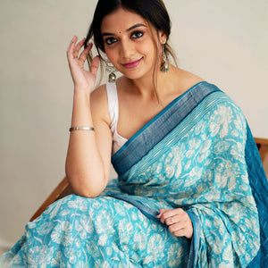 Santosa Poppies Organic Linen Saree