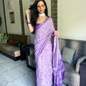 Sheer Lilac Organic Linen Saree