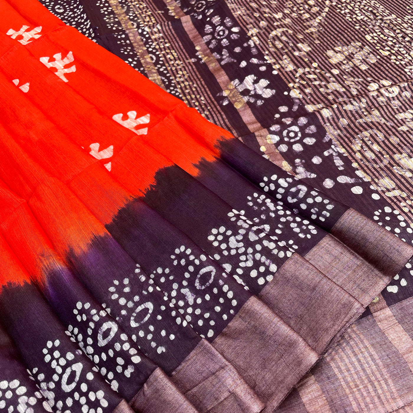 Hand Batik On Pure Tussar Silk Saree SN202314052