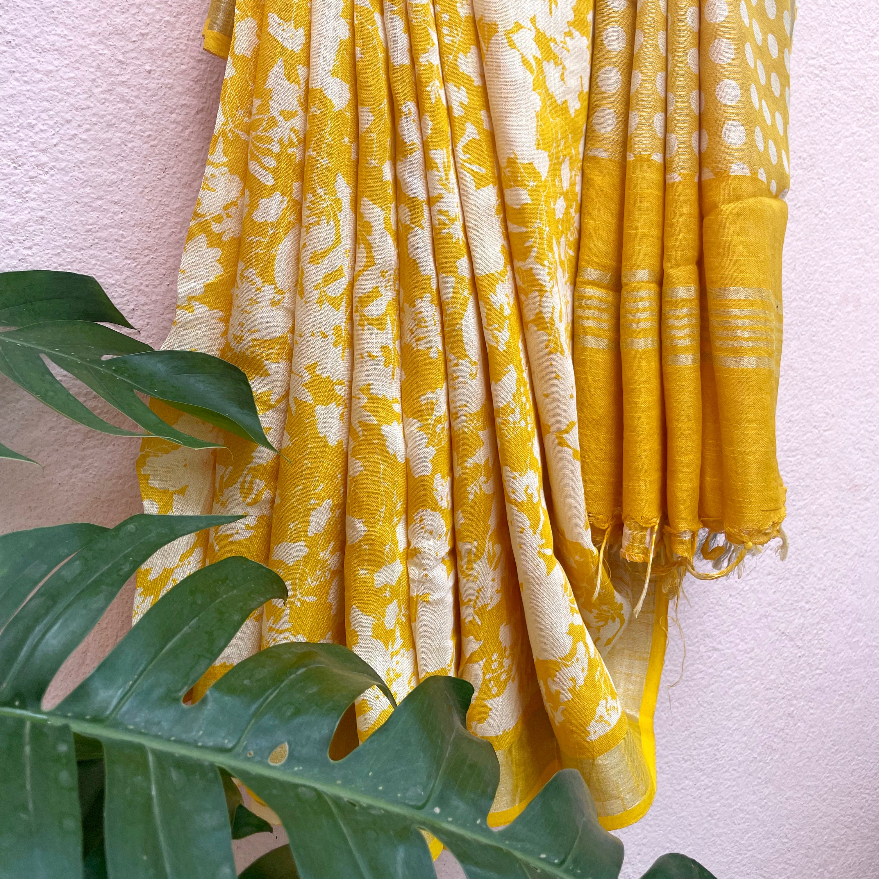 Sunshine Bloom Organic Linen Saree