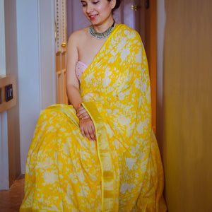 Yellow Floral printed saree