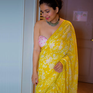 Indyshades in yellow printed saree