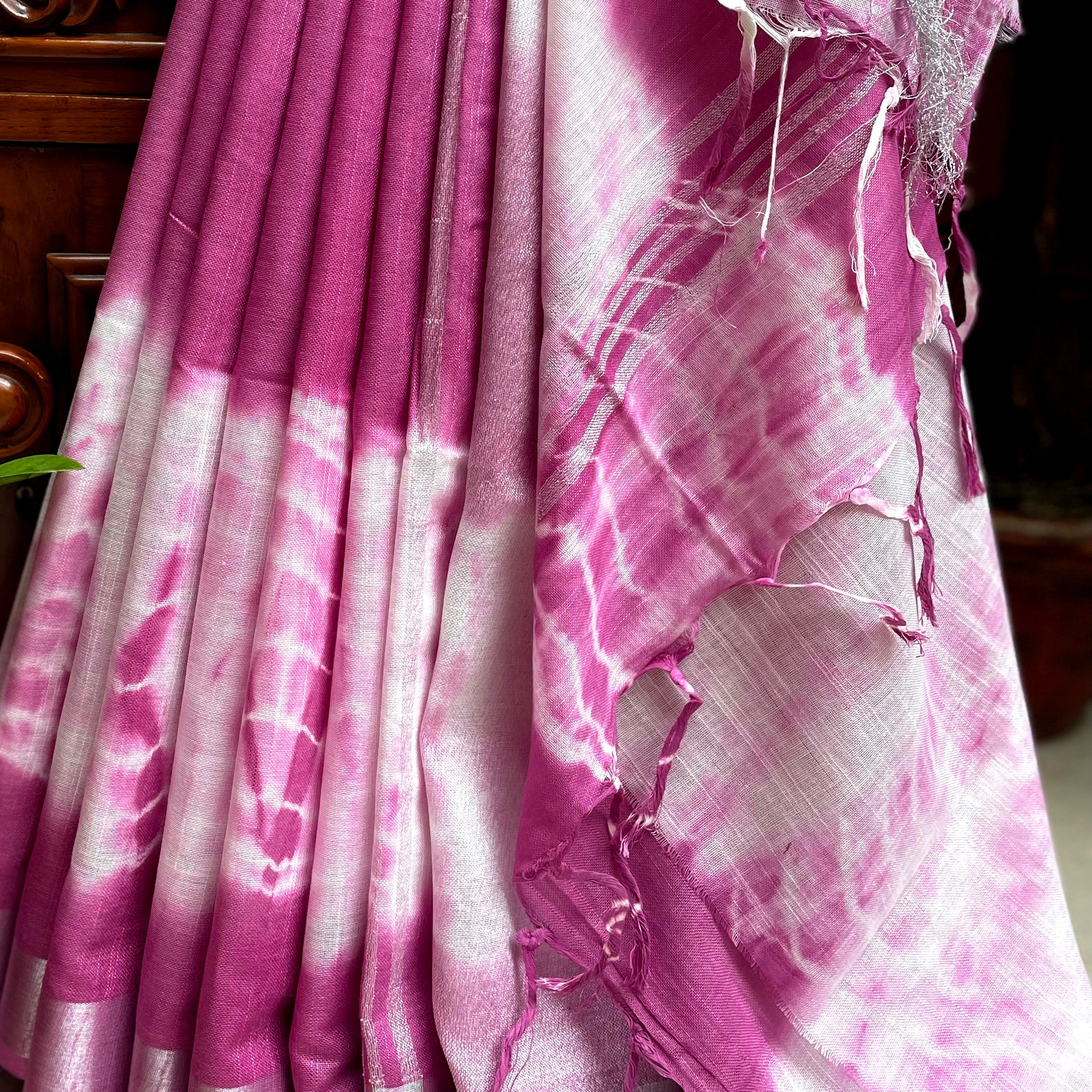 Super Pink Shibori Cotton Linen Saree