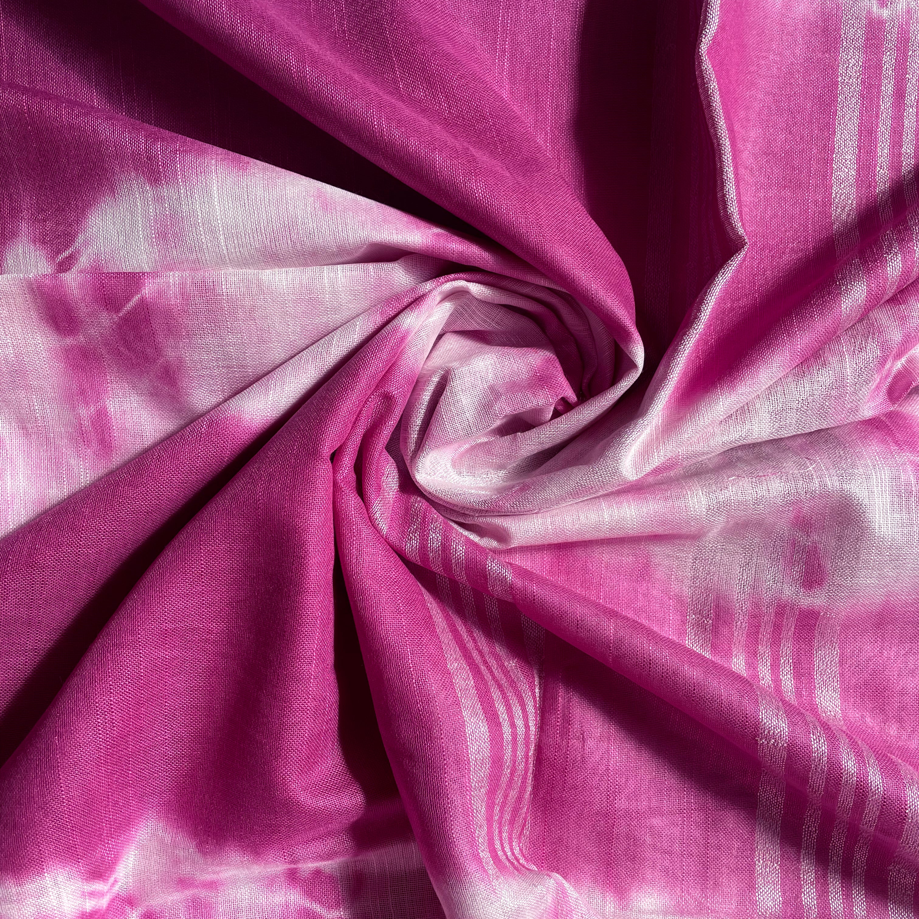 Super Pink Shibori Cotton Linen Saree