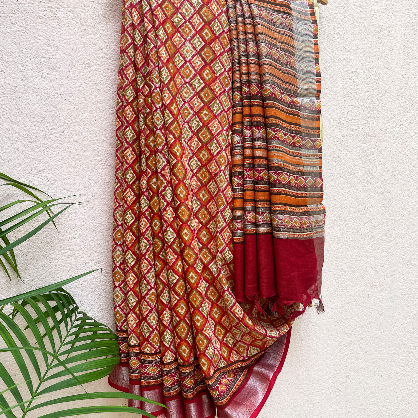 Tango Red Organic Linen Saree