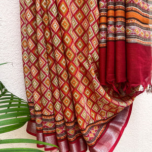 Tango Red Organic Linen Saree