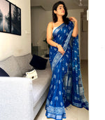 Load image into Gallery viewer, Turkish Blue Organic Linen Saree
