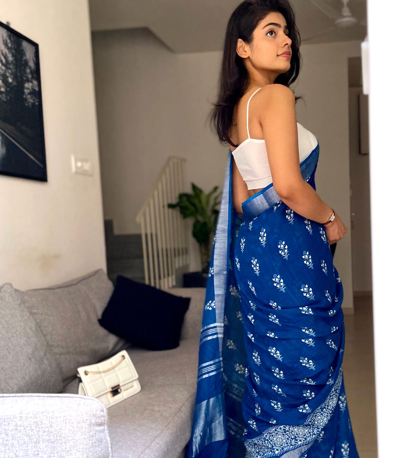 Turkish Blue Organic Linen Saree