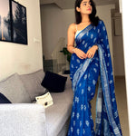 Load image into Gallery viewer, Turkish Blue Organic Linen Saree
