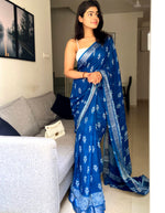 Load image into Gallery viewer, Turkish Blue Organic Linen Saree
