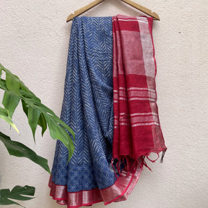 Twilight Blue Organic Linen Saree