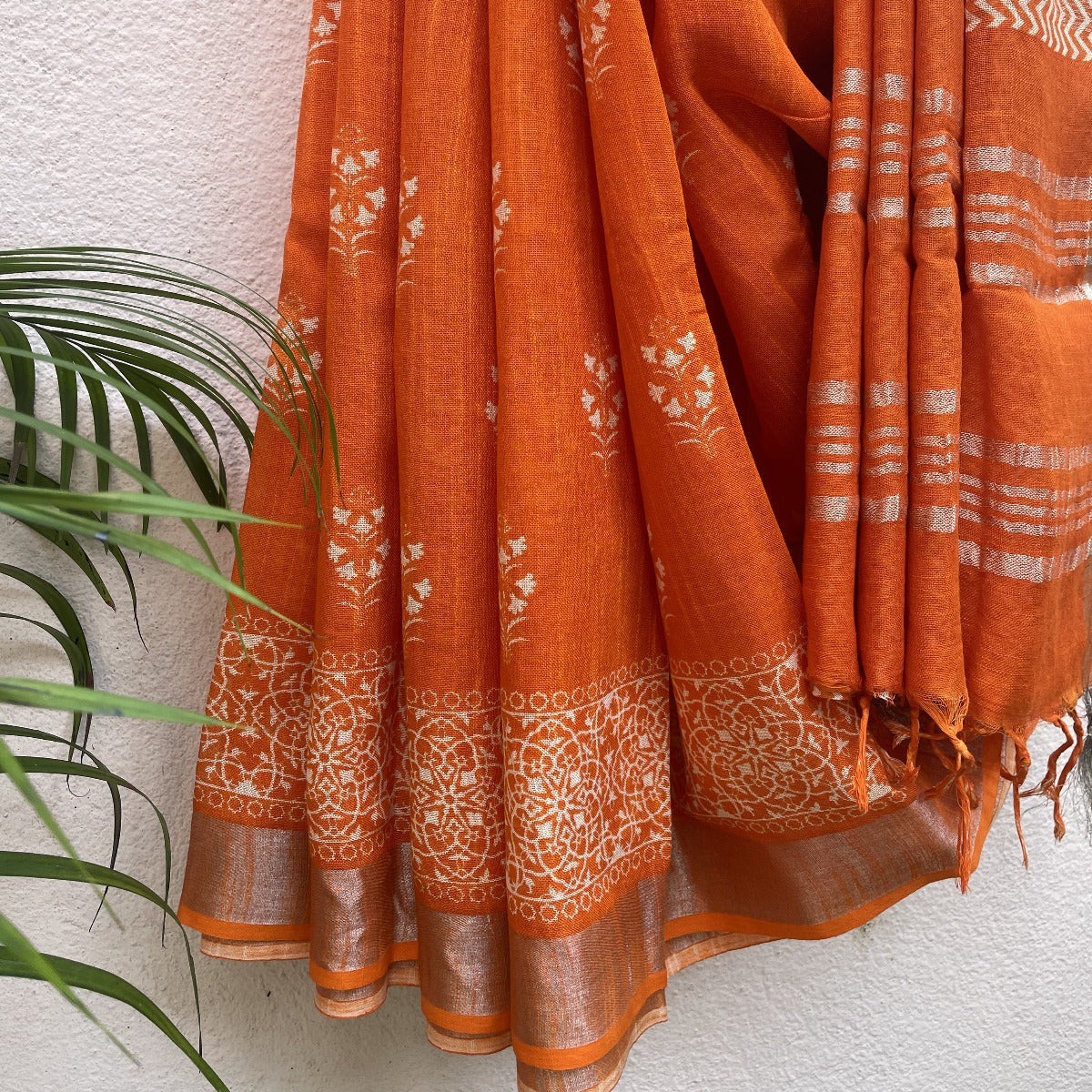 Vibrant Orange Organic Linen Saree