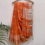 Load image into Gallery viewer, Vibrant Orange Organic Linen Saree
