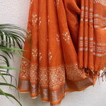 Load image into Gallery viewer, Vibrant Orange Organic Linen Saree
