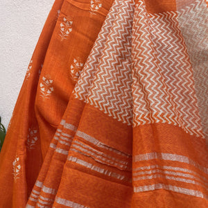 Vibrant Orange Organic Linen Saree